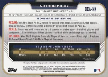 2015 Bowman Draft - Chrome Draft Pick Autographs #BCA-NK Nathan Kirby Back