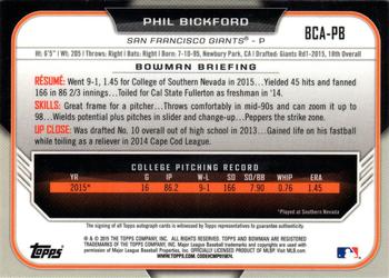 2015 Bowman Draft - Chrome Draft Pick Autographs #BCA-PB Phil Bickford Back
