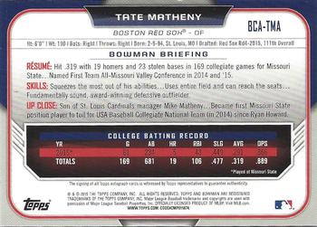 2015 Bowman Draft - Chrome Draft Pick Autographs #BCA-TMA Tate Matheny Back
