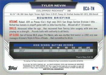 2015 Bowman Draft - Chrome Draft Pick Autographs #BCA-TN Tyler Nevin Back