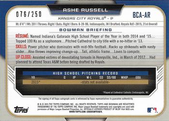 2015 Bowman Draft - Chrome Draft Pick Autographs Purple Refractors #BCA-AR Ashe Russell Back