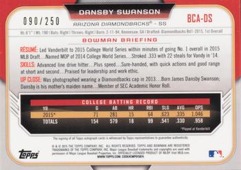 2015 Bowman Draft - Chrome Draft Pick Autographs Purple Refractors #BCA-DS Dansby Swanson Back