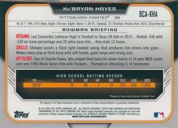 2015 Bowman Draft - Chrome Draft Pick Autographs Refractors #BCA-KHA Ke'Bryan Hayes Back