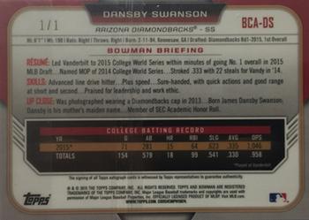2015 Bowman Draft - Chrome Draft Pick Autographs Superfractors #BCA-DS Dansby Swanson Back