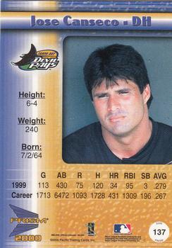 2000 Pacific Prism - Drops Silver #137 Jose Canseco  Back