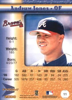 2000 Pacific Prism - Drops Silver #11 Andruw Jones  Back