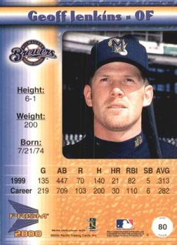 2000 Pacific Prism - Drops Silver #80 Geoff Jenkins  Back