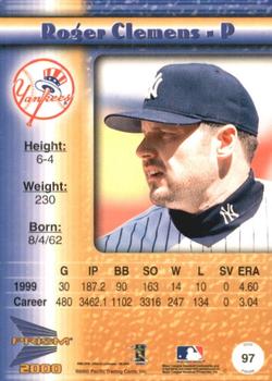 2000 Pacific Prism - Drops Silver #97 Roger Clemens  Back