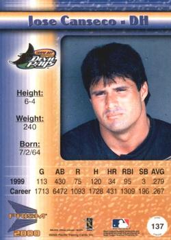 2000 Pacific Prism - Holographic Blue #137 Jose Canseco  Back