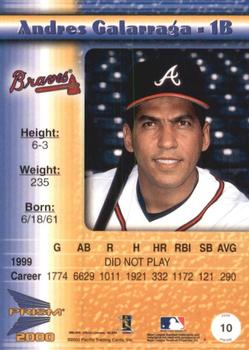 2000 Pacific Prism - Holographic Gold #10 Andres Galarraga  Back
