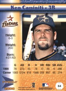 2000 Pacific Prism - Holographic Gold #64 Ken Caminiti  Back