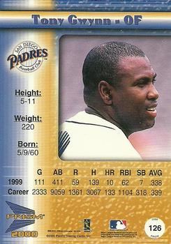 2000 Pacific Prism - Holographic Gold #126 Tony Gwynn  Back