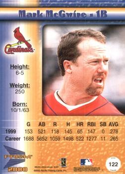 2000 Pacific Prism - Holographic Mirror #122 Mark McGwire  Back