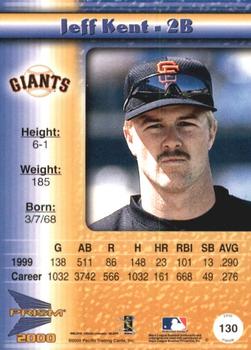 2000 Pacific Prism - Holographic Mirror #130 Jeff Kent  Back