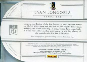 2015 Panini National Treasures - BB Signature Die Cuts #33 Evan Longoria Back