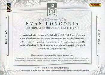 2015 Panini National Treasures - Made In #33 Evan Longoria Back