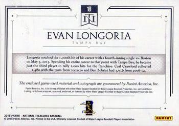 2015 Panini National Treasures - Signature Die Cut Player Bat #18 Evan Longoria Back