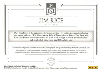 2015 Panini National Treasures - Signature Die Cut Player Bat #24 Jim Rice Back