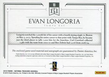2015 Panini National Treasures - Signature Die Cut Player Prime #18 Evan Longoria Back