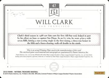 2015 Panini National Treasures - Signature Die Cut Player Printing Plate Black #47 Will Clark Back