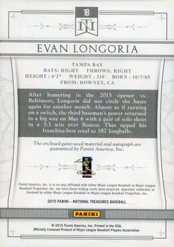2015 Panini National Treasures - Silhouette Autographs Gold #18 Evan Longoria Back