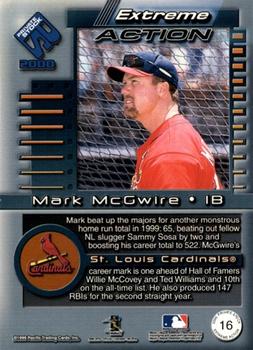 2000 Pacific Private Stock - Extreme Action #16 Mark McGwire  Back