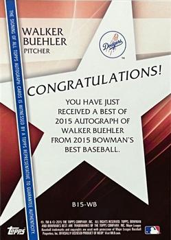 2015 Bowman's Best - Best of 2015 Autographs #B15-WB Walker Buehler Back
