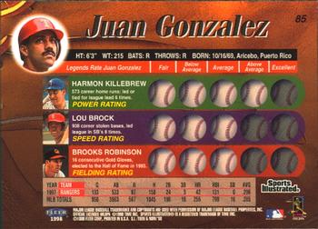 1998 Sports Illustrated Then and Now #85 Juan Gonzalez Back