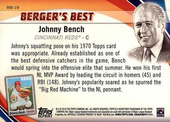 2016 Topps - Berger's Best (Series 1) #BB-19 Johnny Bench Back