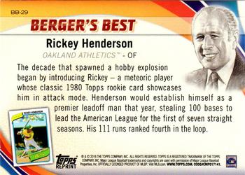 2016 Topps - Berger's Best (Series 1) #BB-29 Rickey Henderson Back