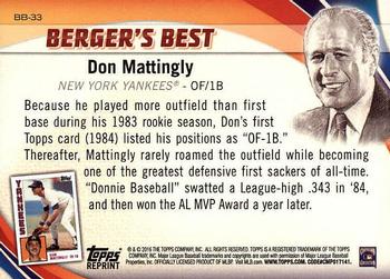2016 Topps - Berger's Best (Series 1) #BB-33 Don Mattingly Back