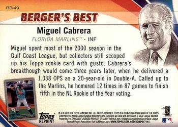 2016 Topps - Berger's Best (Series 1) #BB-49 Miguel Cabrera Back