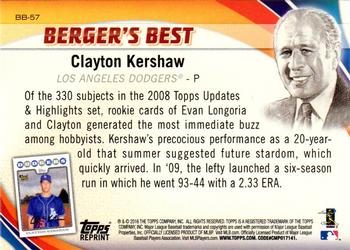 2016 Topps - Berger's Best (Series 1) #BB-57 Clayton Kershaw Back