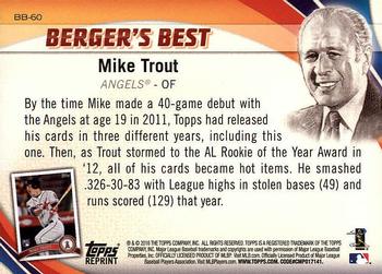 2016 Topps - Berger's Best (Series 1) #BB-60 Mike Trout Back