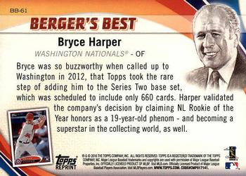 2016 Topps - Berger's Best (Series 1) #BB-61 Bryce Harper Back