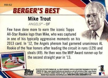 2016 Topps - Berger's Best (Series 1) #BB-62 Mike Trout Back