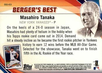 2016 Topps - Berger's Best (Series 1) #BB-63 Masahiro Tanaka Back