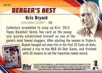 2016 Topps - Berger's Best (Series 1) #BB-64 Kris Bryant Back