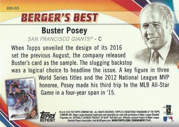 2016 Topps - Berger's Best (Series 1) #BB-65 Buster Posey Back