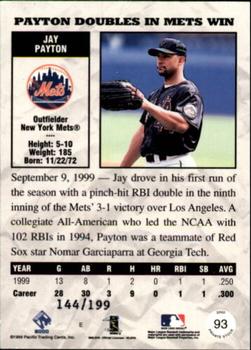 2000 Pacific Private Stock - Silver Portraits #93 Jay Payton Back