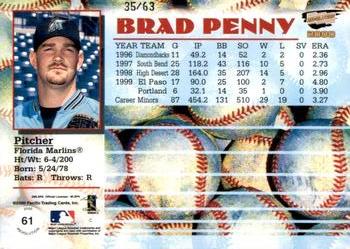 2000 Pacific Revolution - Red #61 Brad Penny  Back