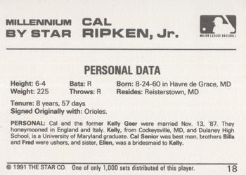 1991 Star Millennium #18 Cal Ripken Jr. Back