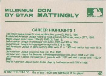 1991 Star Millennium #40 Don Mattingly Back