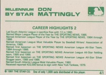 1991 Star Millennium #41 Don Mattingly Back