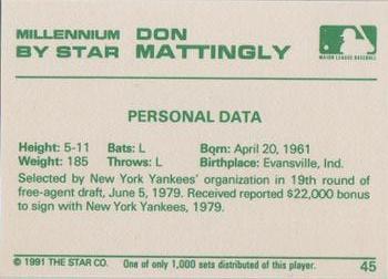 1991 Star Millennium #45 Don Mattingly Back