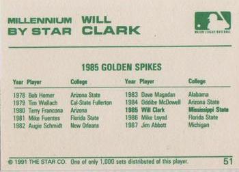1991 Star Millennium #51 Will Clark Back