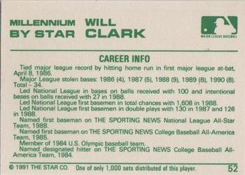 1991 Star Millennium #52 Will Clark Back