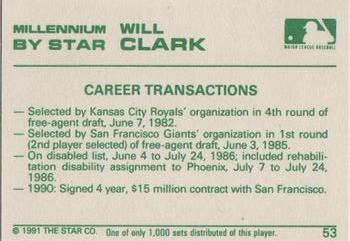 1991 Star Millennium #53 Will Clark Back