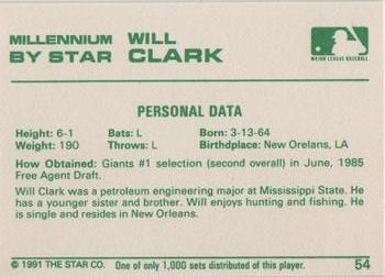 1991 Star Millennium #54 Will Clark Back