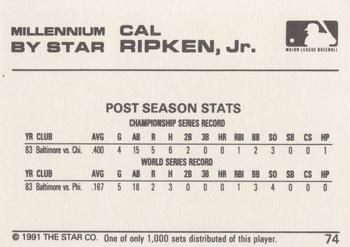 1991 Star Millennium #74 Cal Ripken Jr. Back